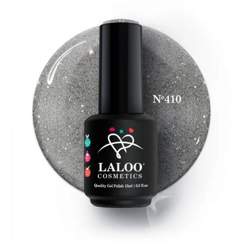 Laloo Ημιμόνιμο Βερνίκι No.410 Γκρί-Ασημί με Glitter 15ml