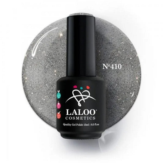 Laloo Ημιμόνιμο Βερνίκι No.410 Γκρί-Ασημί με Glitter 15ml